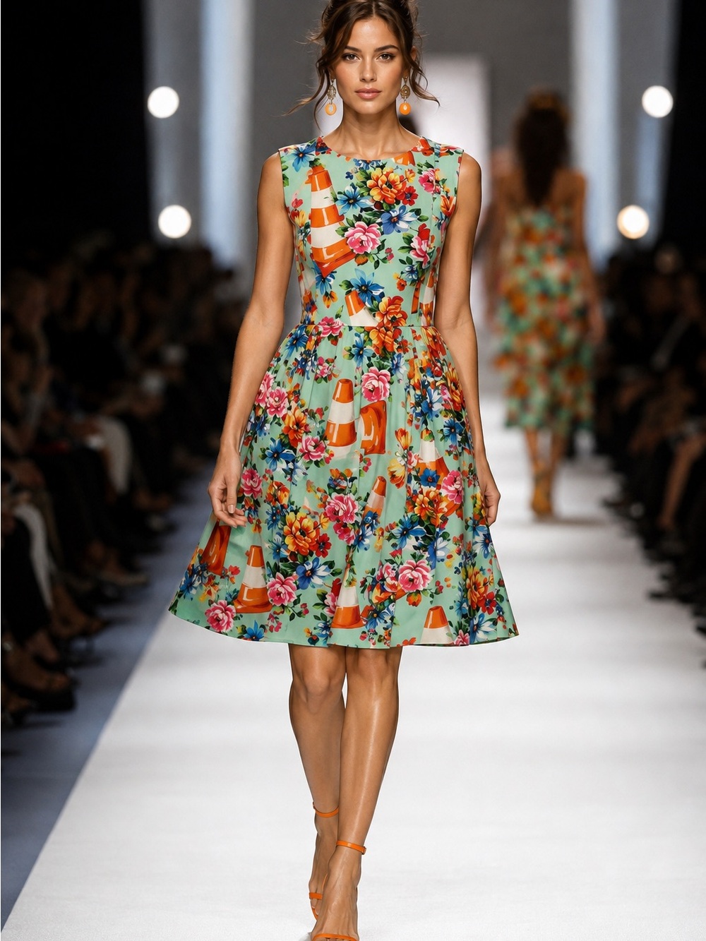Rare Moschino Couture Floral Traffic Cone Dress Spring 2016 Runway IT 38 US 4
